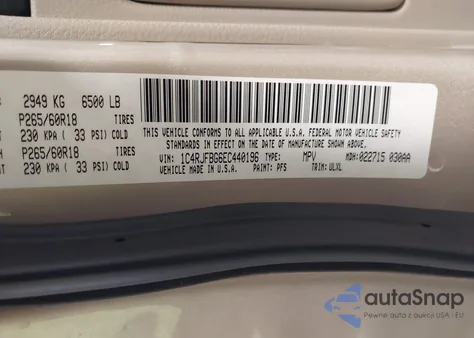 2014 Jeep Grand Cherokee Limited z USA, uszkodzony, nr VIN 1C4RJFBG6EC440196